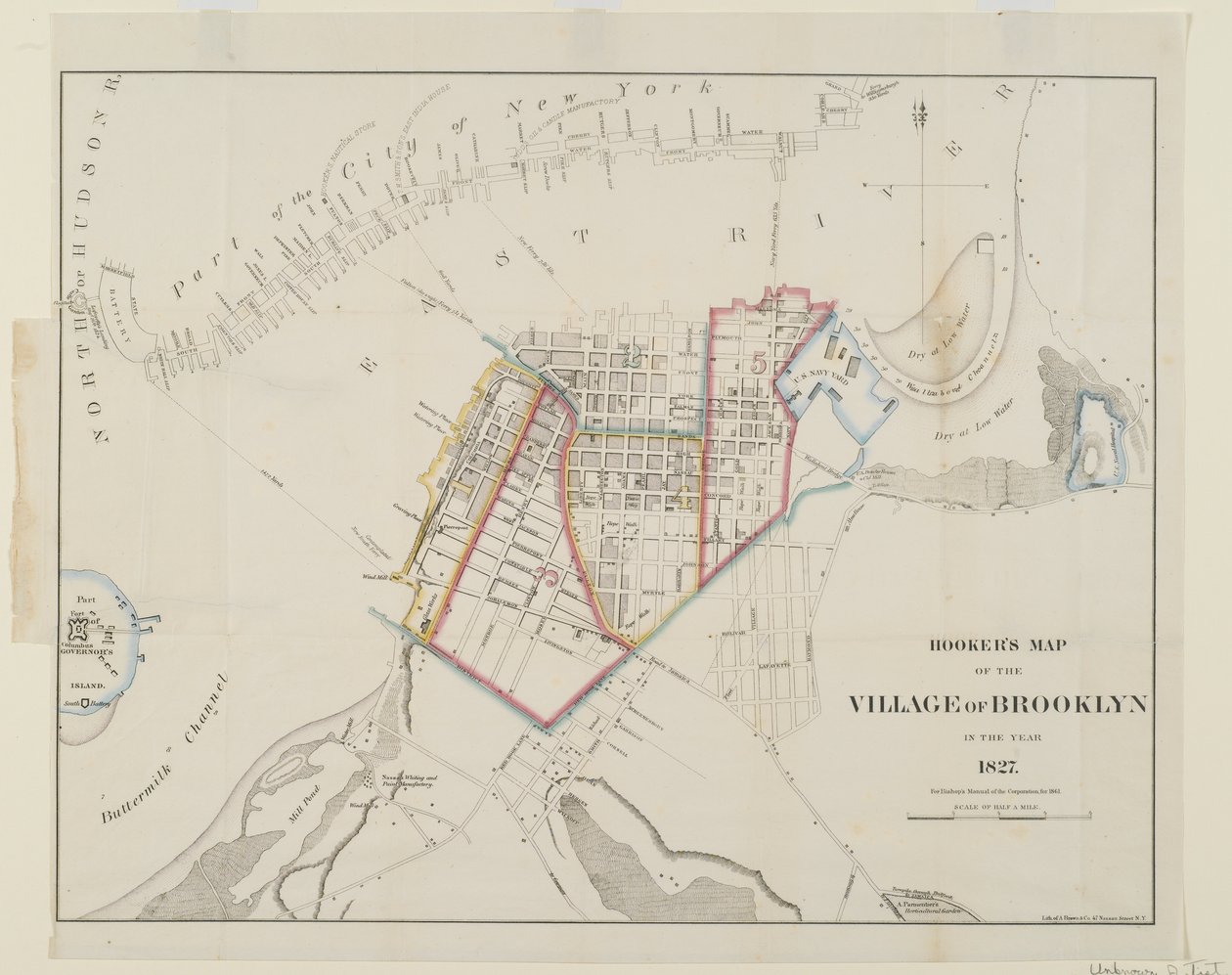 Mapa Hookers wsi Brooklyn, 1861 (rycina z wc) autorstwa American School