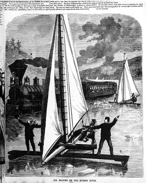 Pływanie łodzią lodową po rzece Hudson, 1872 autorstwa American School