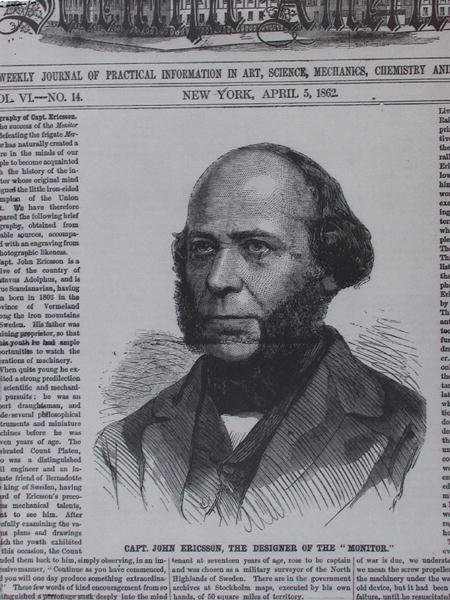 John Ericsson (1806-1862) w The Scientific American, 5 kwietnia 1862 autorstwa American School