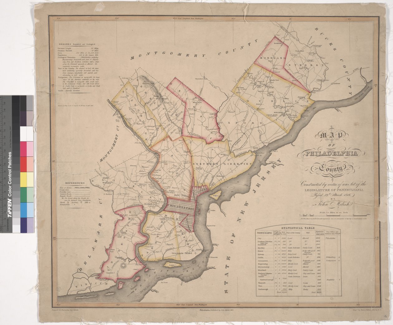 Mapa hrabstwa Filadelfia, 1819 autorstwa American School