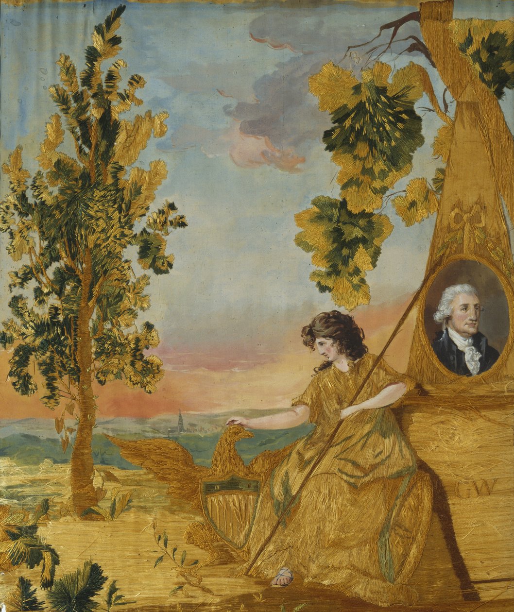 Obraz pamiątkowy haftowany, ok. 1805-1815 (jedwab, płótno, gwasz) autorstwa American School