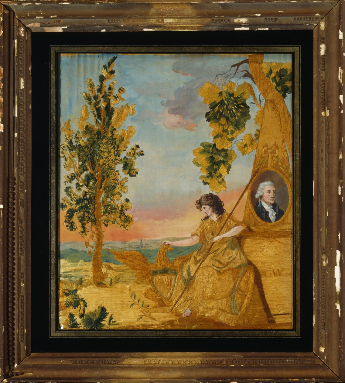 Haftowany Obraz Pamiątkowy, ok. 1805-15 (jedwab, len i wc) autorstwa American School