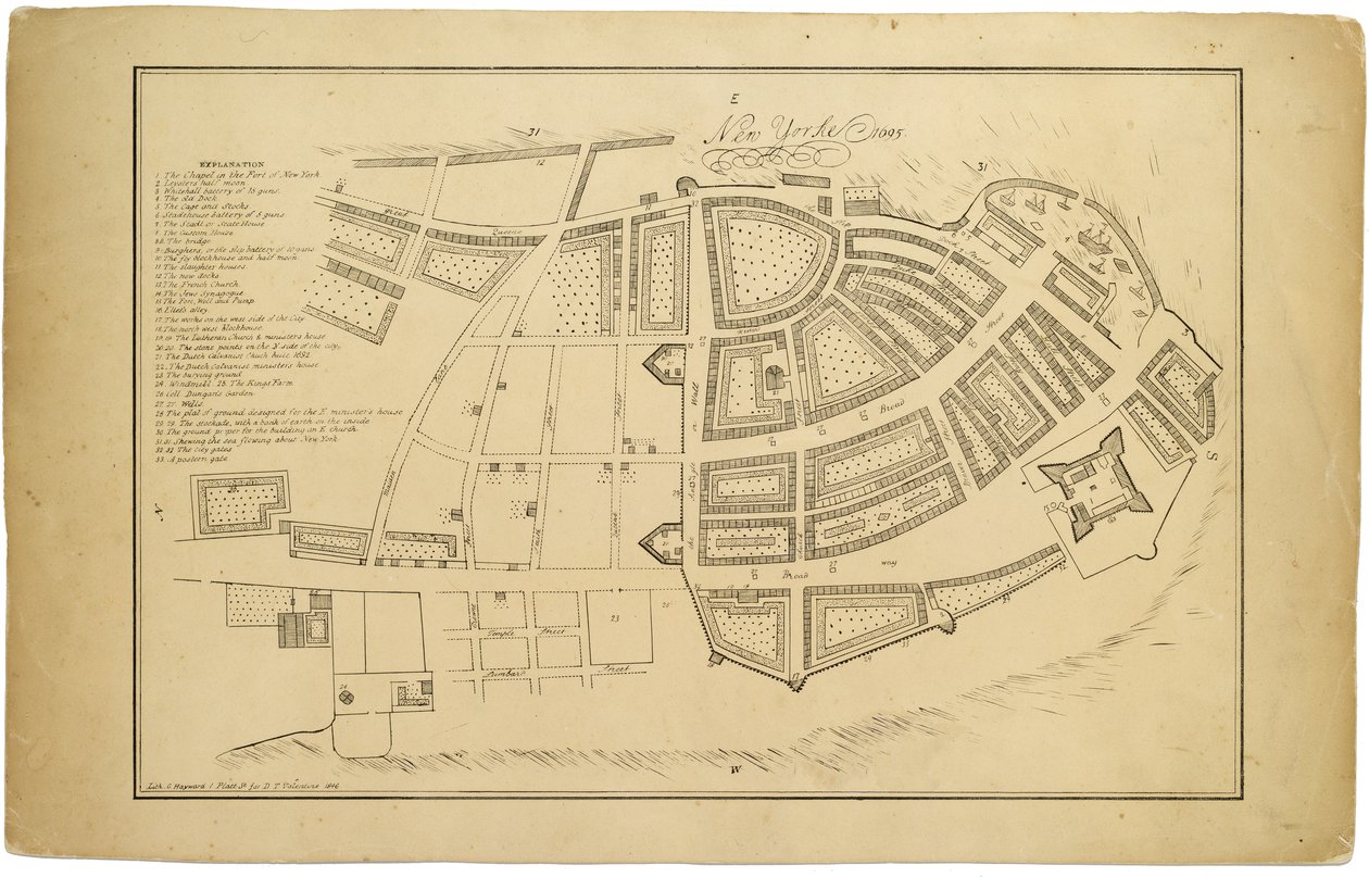 New Yorke 1695, 1846 (czarny tusz na papierze, podklejony papierem) autorstwa American School