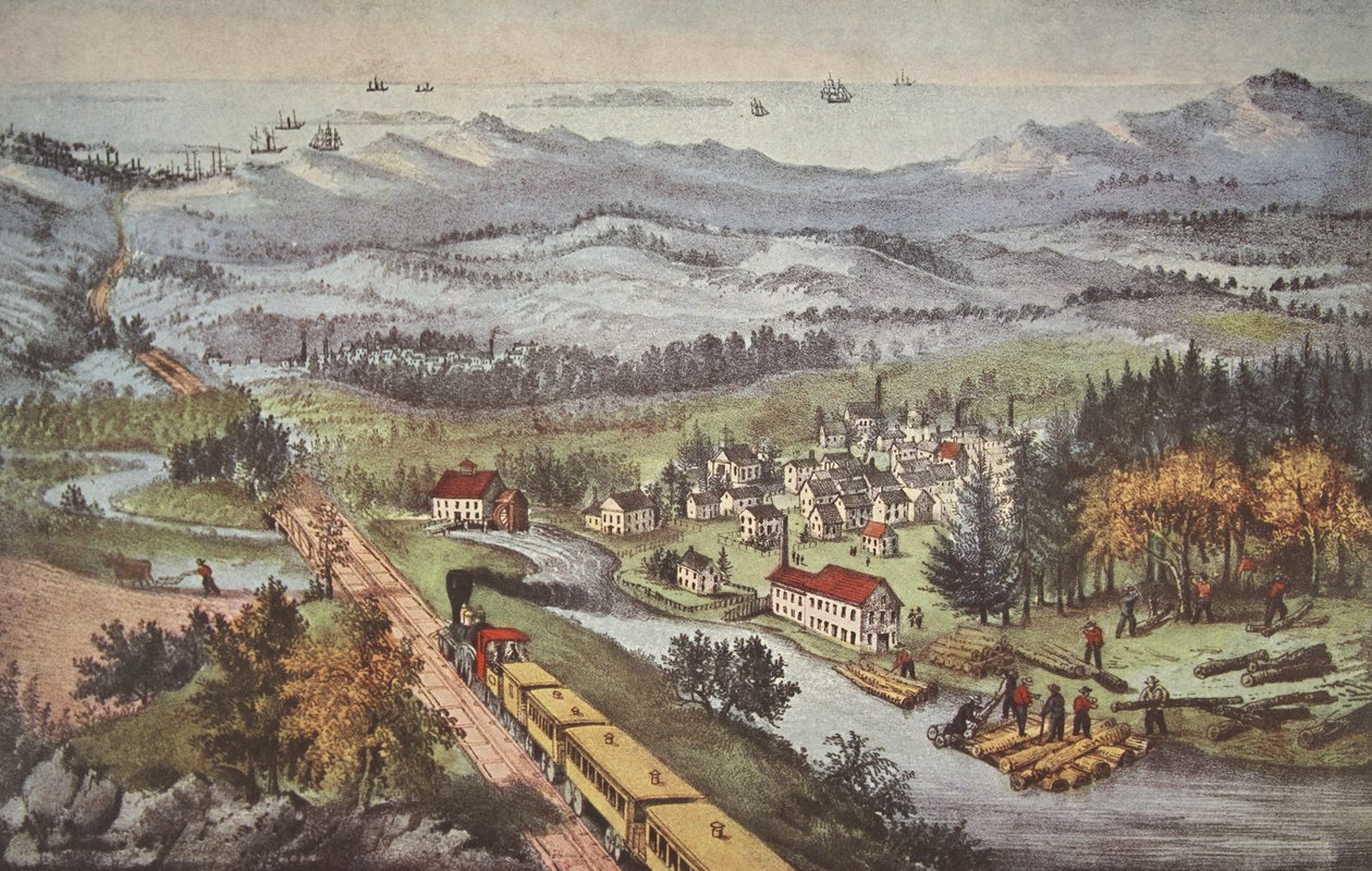 Kolej na Pacyfik, wyd. 1870, Kurier i Ives autorstwa American School