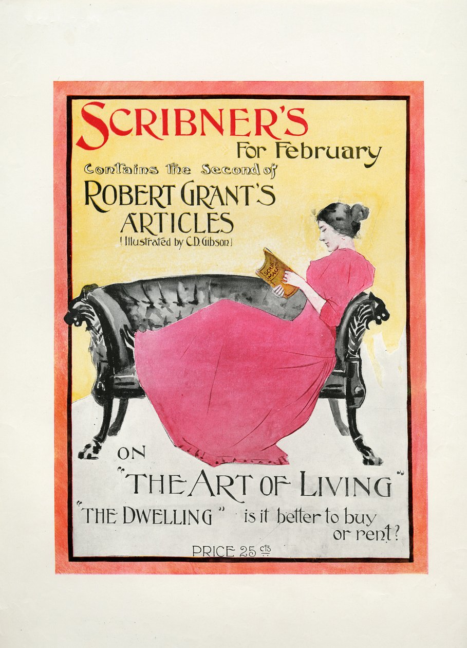 Scribners na luty 1895, zawiera drugi z artykułów Roberta Grantsa ilustrowany przez C.D. Gibsona o sztuce życia, Mieszkanie: czy lepiej kupić czy wynająć?, 1895 (druk) autorstwa American School