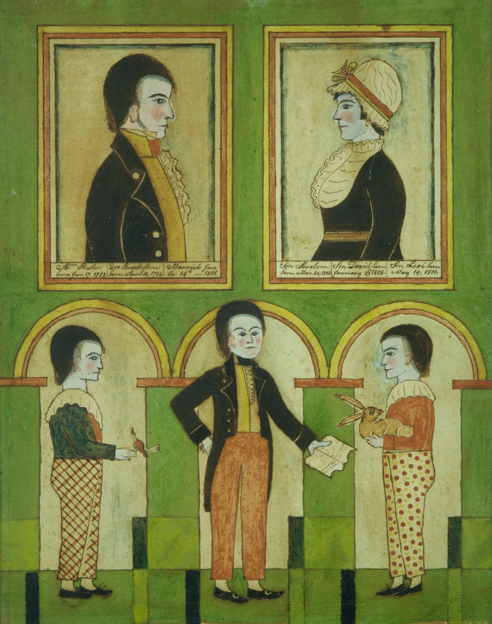 Rodzina Abrahama Pixlera, ok. 1815 (toaleta, długopis, atrament i gwasz na papierze) autorstwa American School