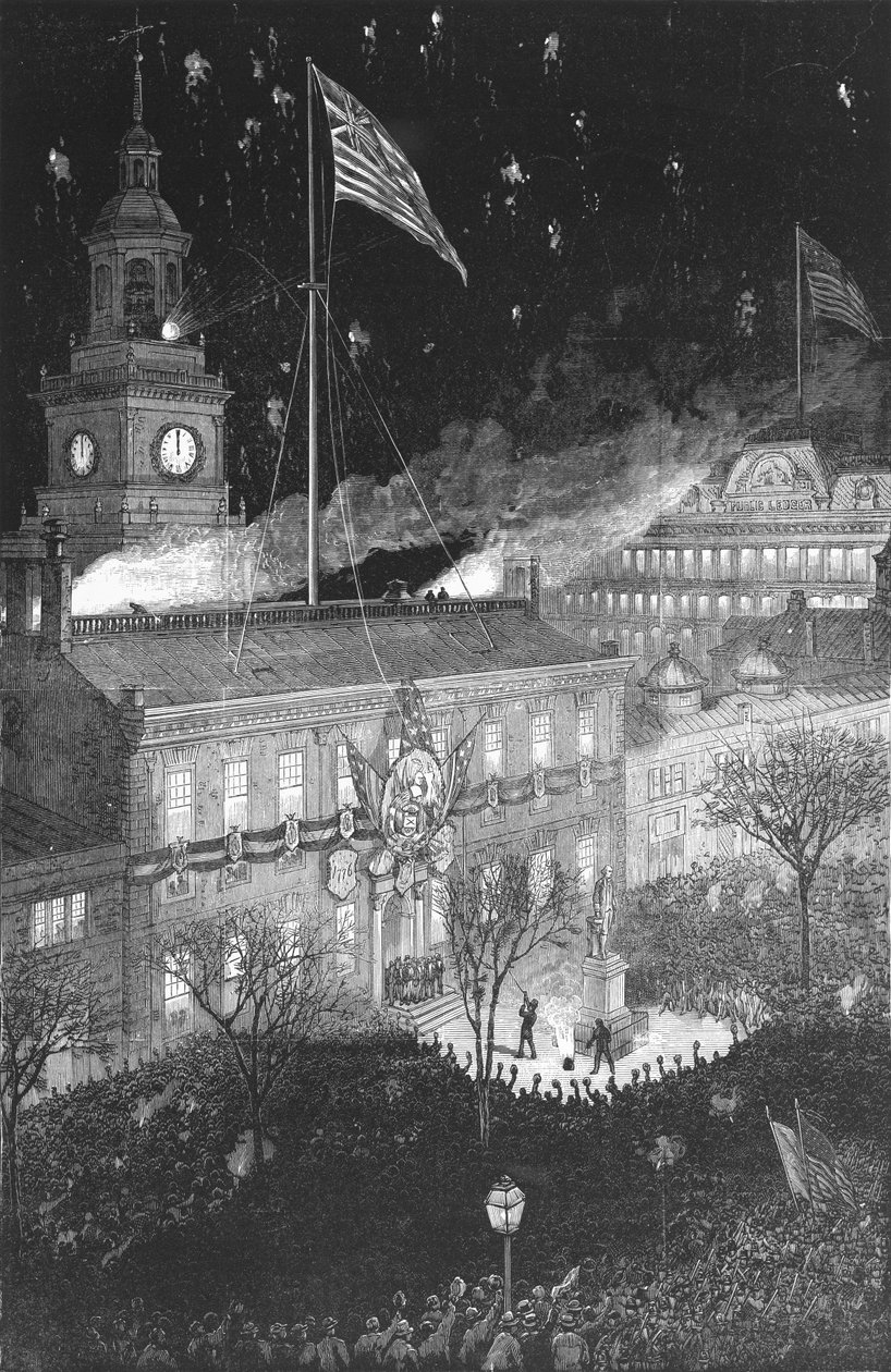 Stulecia Czwarta Iluminacja Independence Hall, 1876 autorstwa Schella i Hogana dla Harpers Weekly Magazine autorstwa American School