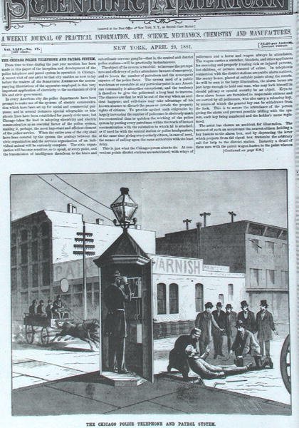 Chicago Police Telephone and Patrol system, z Scientific American 23 kwietnia 1881 r autorstwa American School