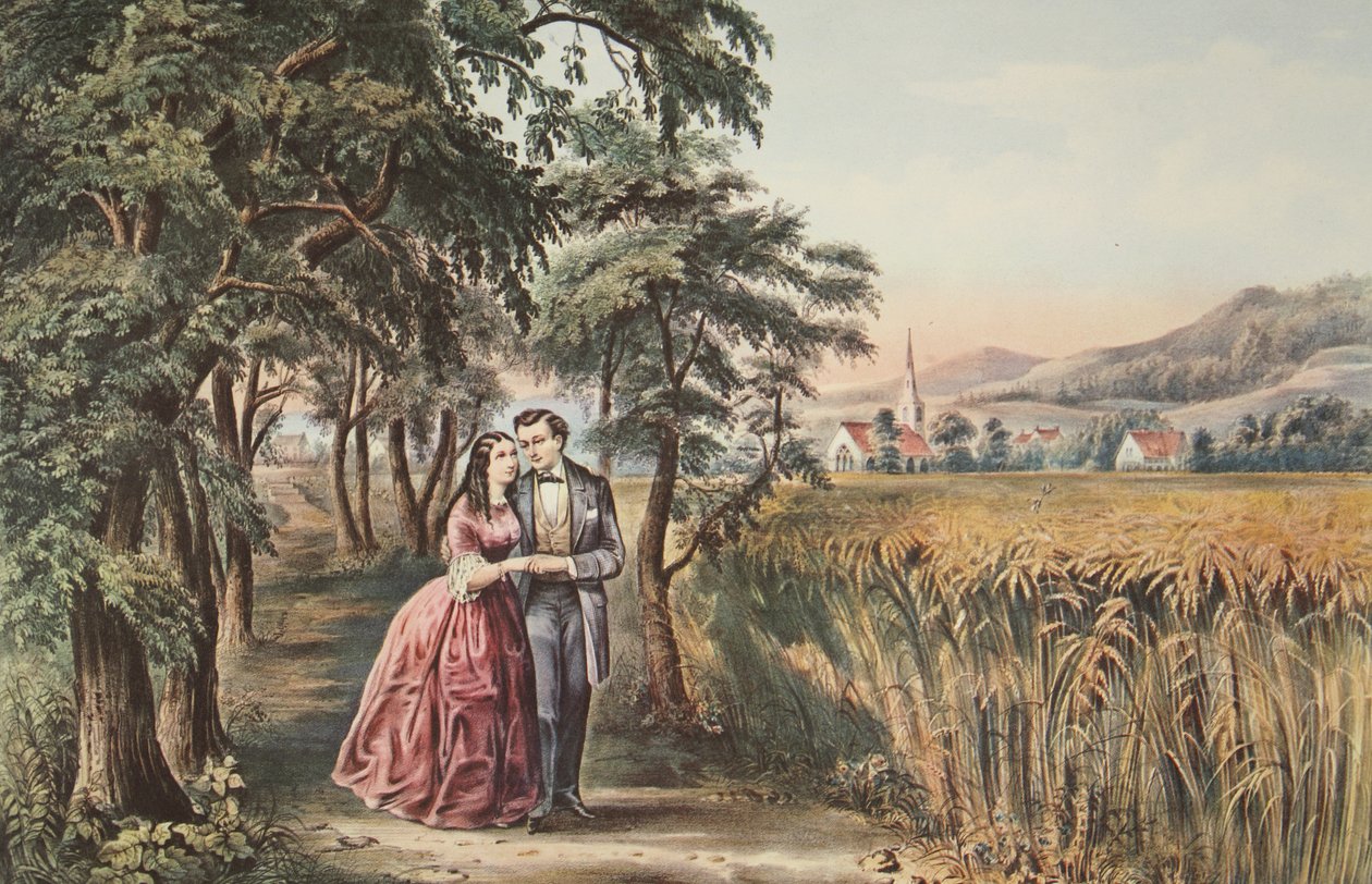 Cztery pory życia - młodość, pora miłości, wyd. 1868, Currier i Ives autorstwa American School