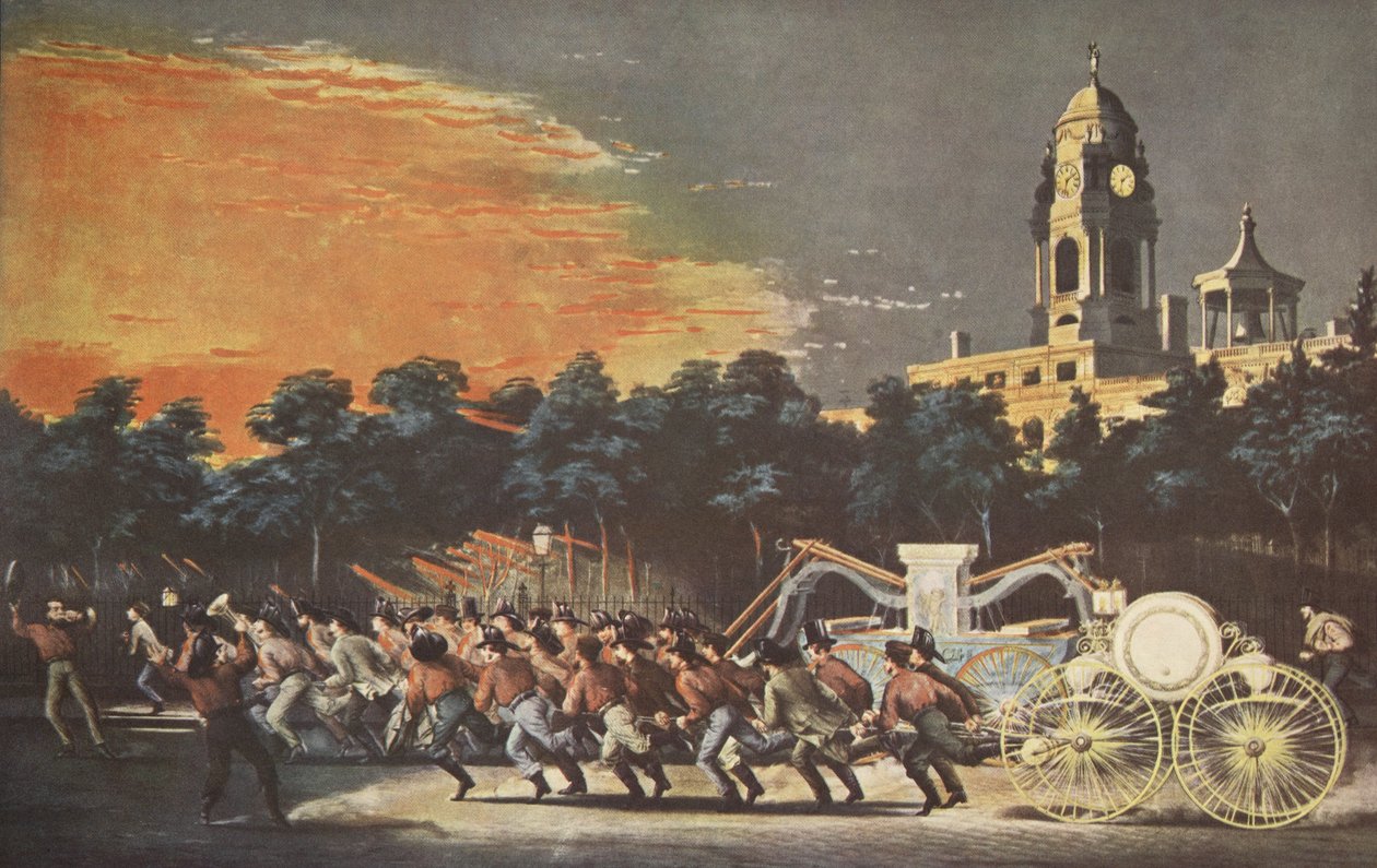 Życie strażaka - wyścig, wyd. 1854, Kurier i Ives autorstwa American School