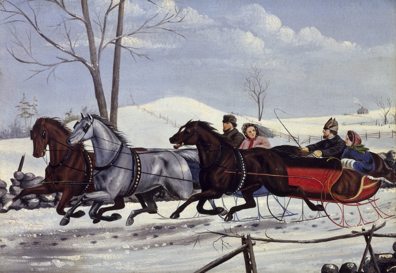 Wyścig sań, ok. 1865 (olej na tekturze) autorstwa American School