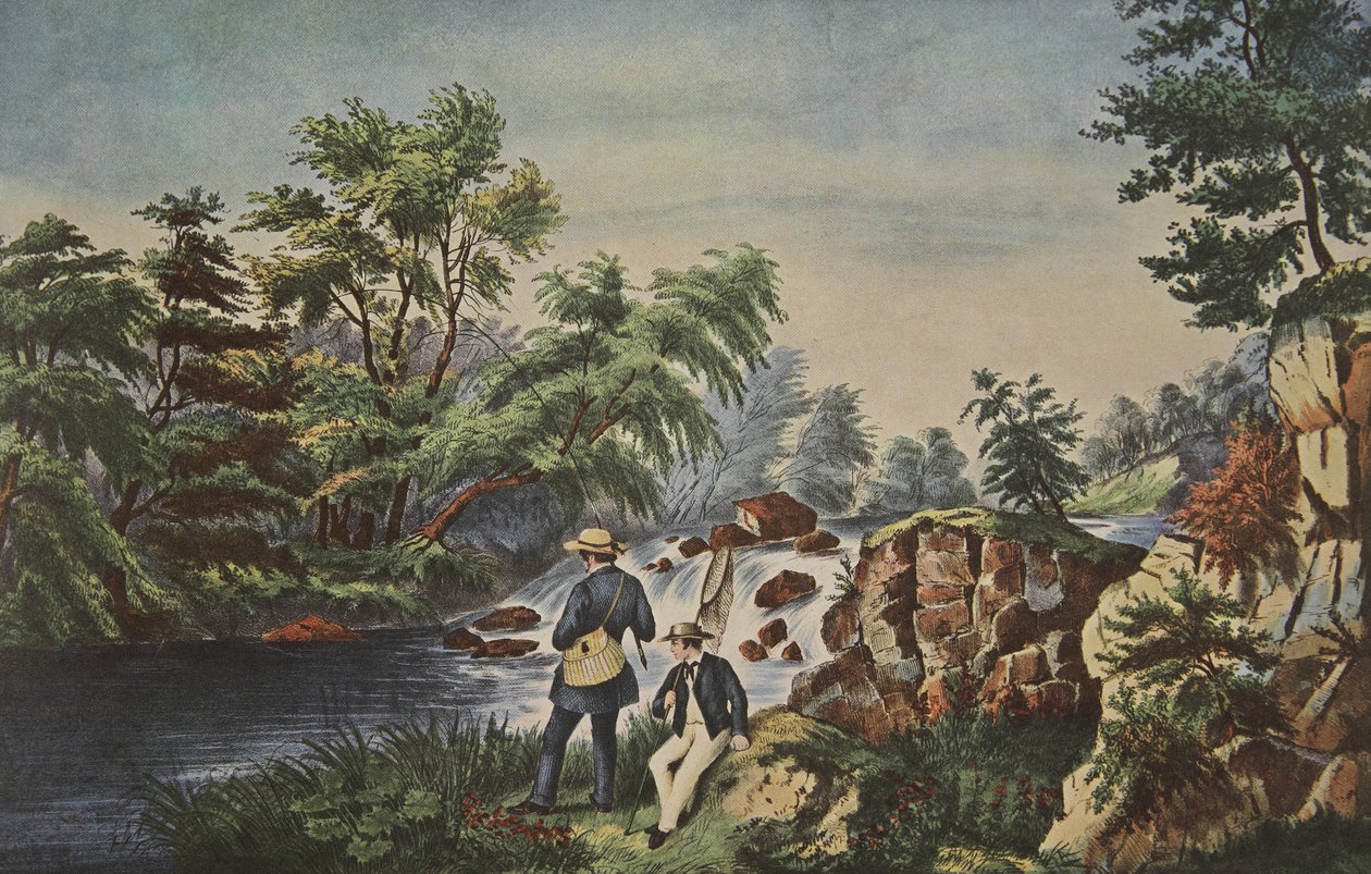 Strumień pstrągowy, Currier & Ives, wyd. 1852 autorstwa American School