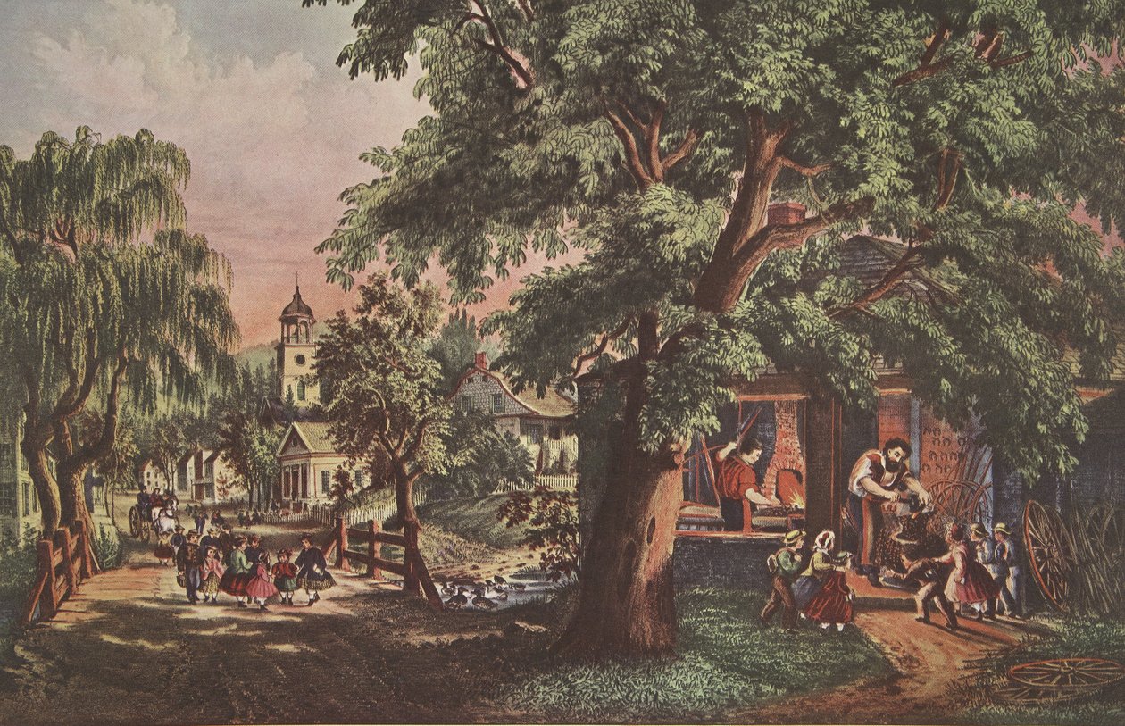 Wiejski Kowal, wyd. 1864, Currier i Ives autorstwa American School