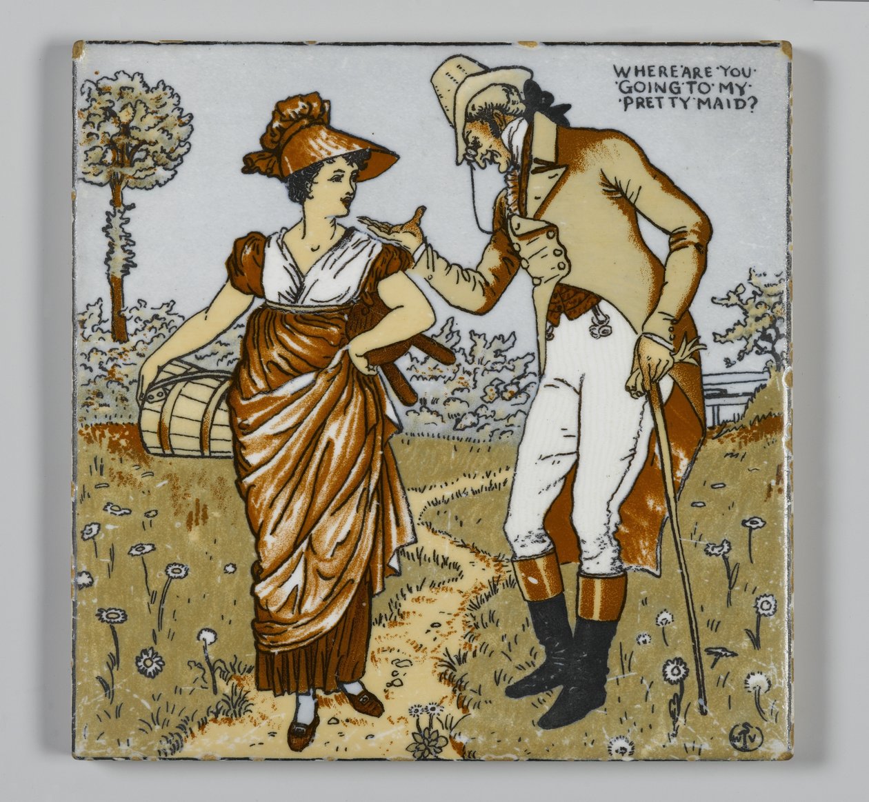 Płytka wykonana przez Walter T. Crane Wheeling Pottery Company, Wheeling, Wirginia Zachodnia, ok. 1890 (polichromowana, glazurowana ceramika drukowana metodą transferową) autorstwa American School