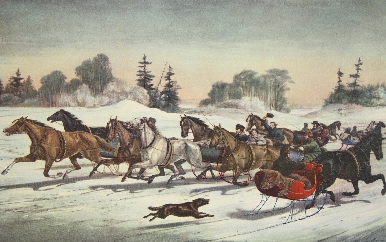 Kłusem Pęknięcia na śniegu, Currier i Ives autorstwa American School