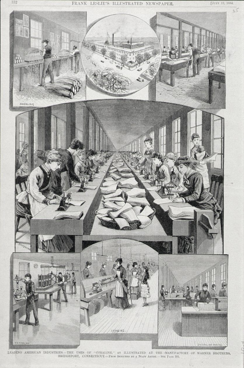 Kobiety robiące gorsety, 1884 autorstwa American School