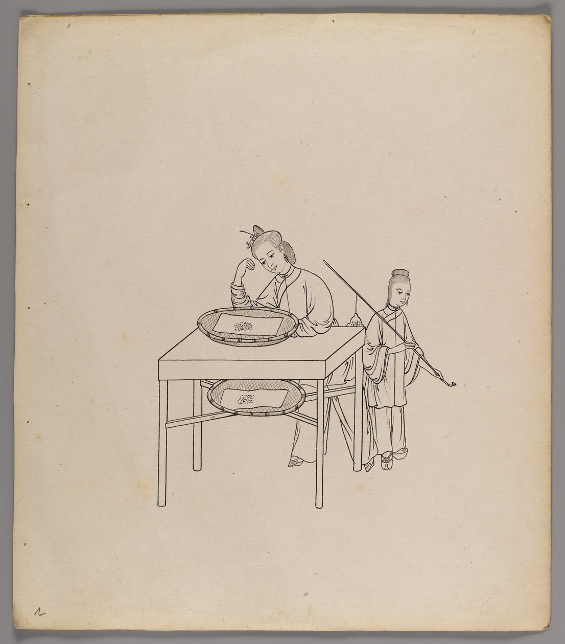 Album osobnych kart: Uprawa i produkcja jedwabiu (tusz na papierze) (zob. też 499288-303) autorstwa Chinese School