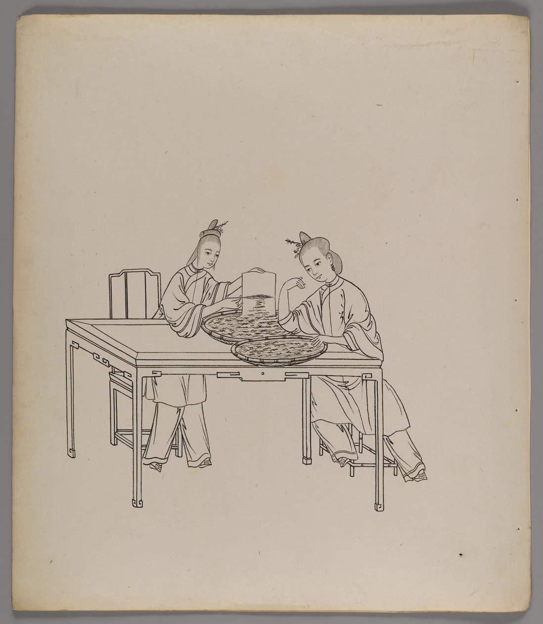 Album osobnych kart: Uprawa i produkcja jedwabiu (tusz na papierze) (zob. też 499288-303) autorstwa Chinese School
