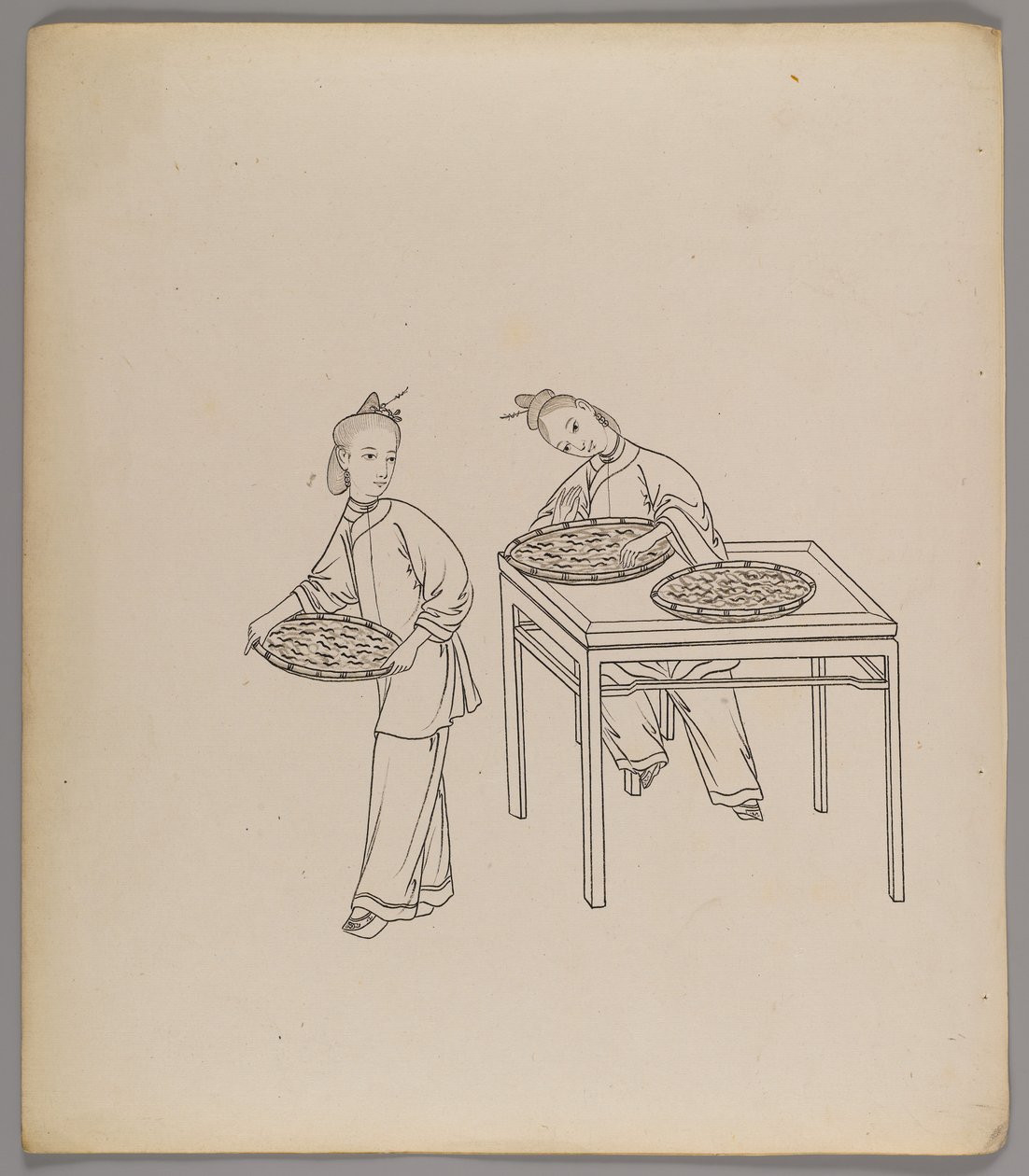 Album osobnych kart: Uprawa i produkcja jedwabiu (tusz na papierze) (zob. też 499288-303) autorstwa Chinese School