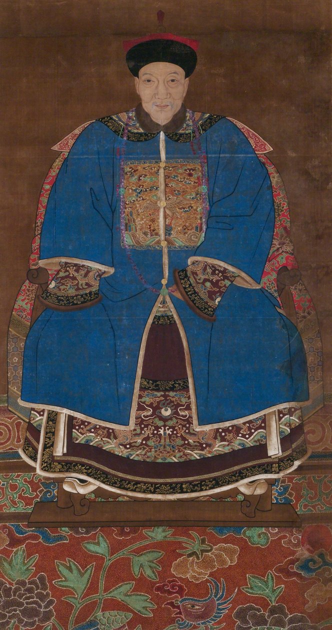 Portret przodka mężczyzny w zimowej szacie, autorstwa Chinese School