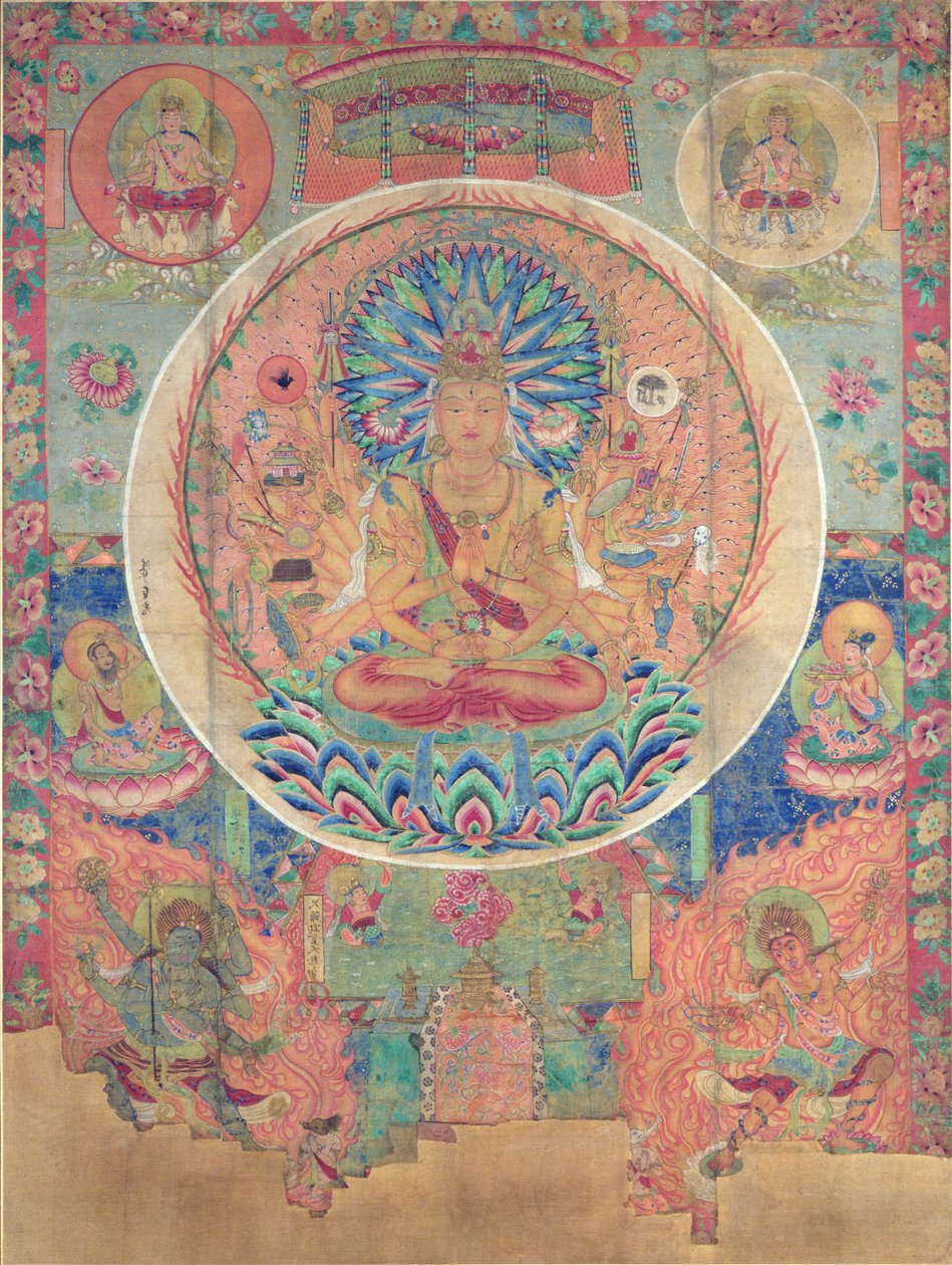 Ch.xxvviii.006 Mandala Sahasrabhuja Avalokitesvara, Tunhuang (farba do tkanin na jedwabiu) autorstwa Chinese School