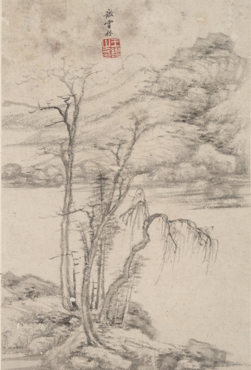 Krajobraz w stylu różnych dawnych mistrzów: w stylu Ni Zan, 1669 (tusz i kolor na papierze) autorstwa Chinese School