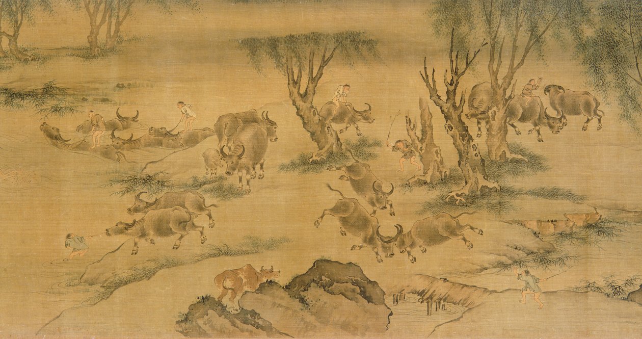 Bawoły wodne i chłopcy stada, chiński, 1368-1463 autorstwa Chinese School