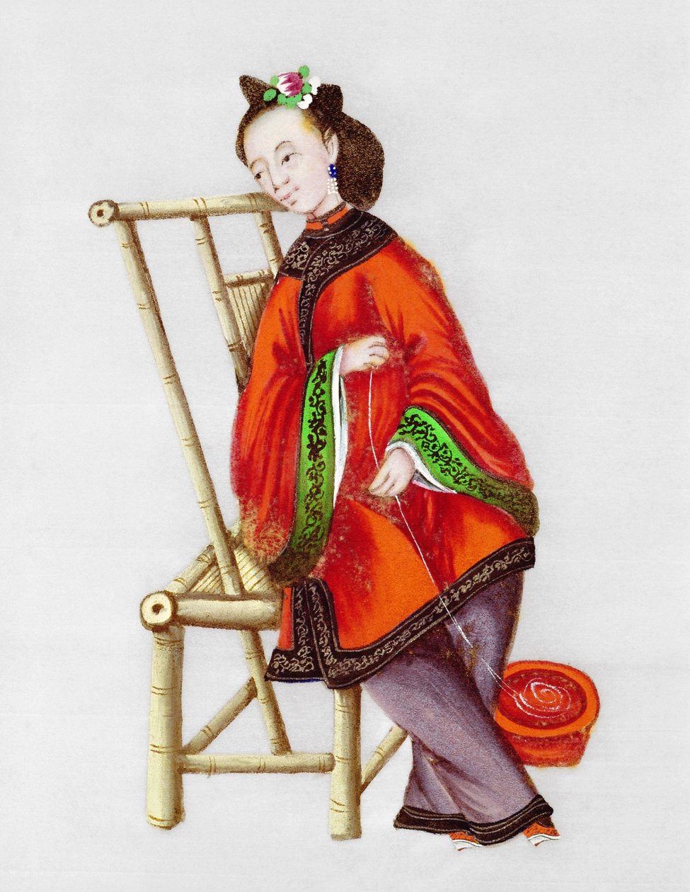 Kobieta wirująca, okres Qianlong (1736-96) autorstwa Chinese School