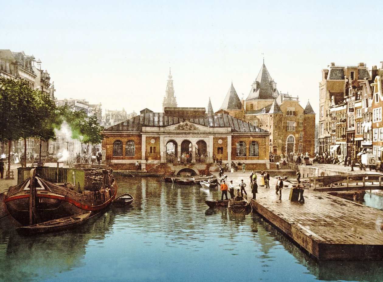 Targ Rybny i Giełda, Amsterdam, Holandia, wyd.c. 1900 (chromolirografia) autorstwa Dutch Photographer