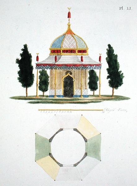 Projekt budynku ogrodowego w stylu hinduskim, z Magazine of Garden Gems autorstwa G. van Laara, opublikowany 1802 (patrz także 172961) autorstwa Dutch School