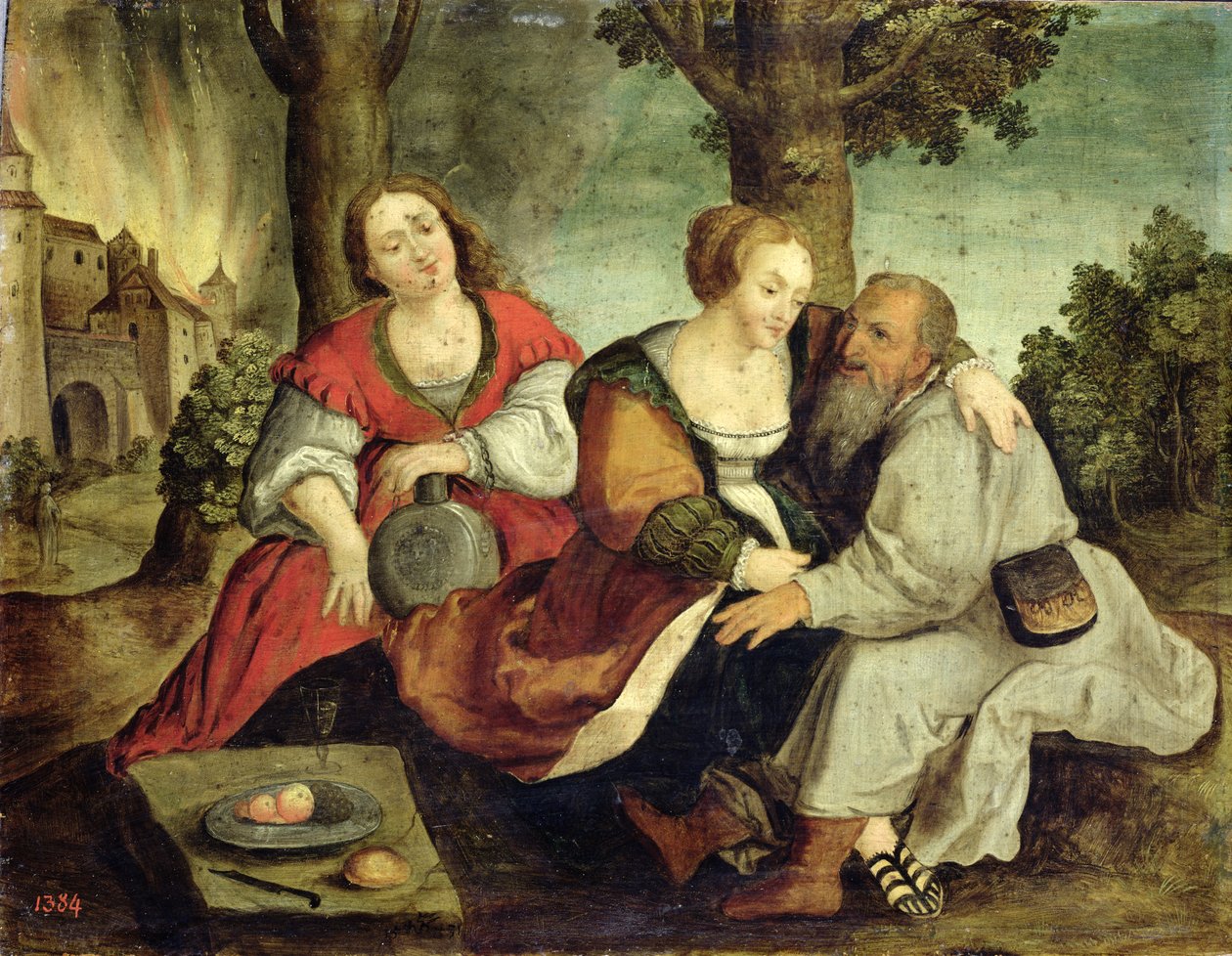 Lot i jego córki, koniec XVI w. (olej na płycie dębowej) autorstwa Dutch School