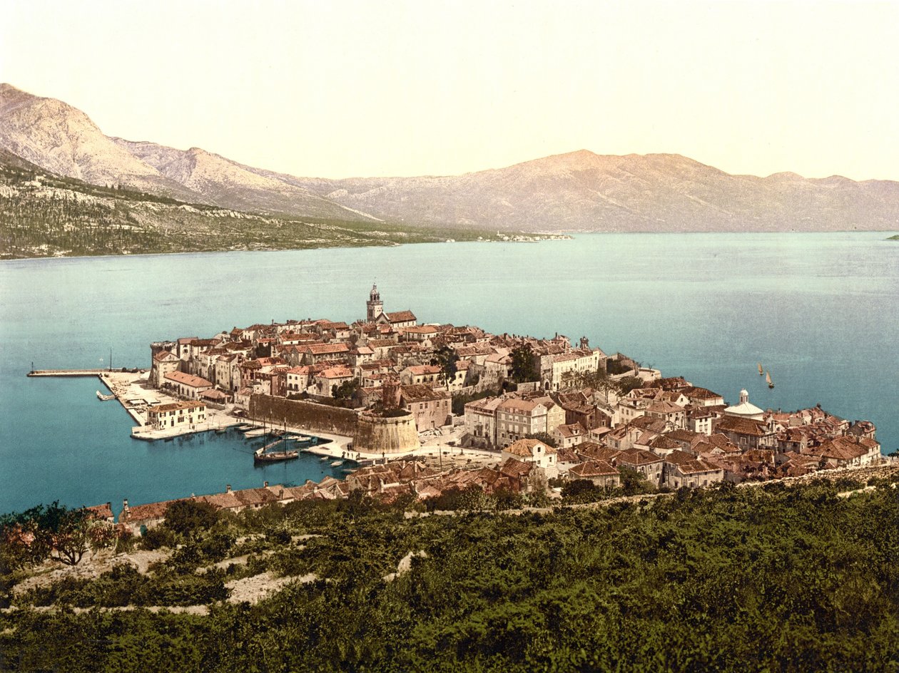 Korčula, Chorwacja, wyd. ok. 1890 - 1900 (chromolitografia) autorstwa English Photographer