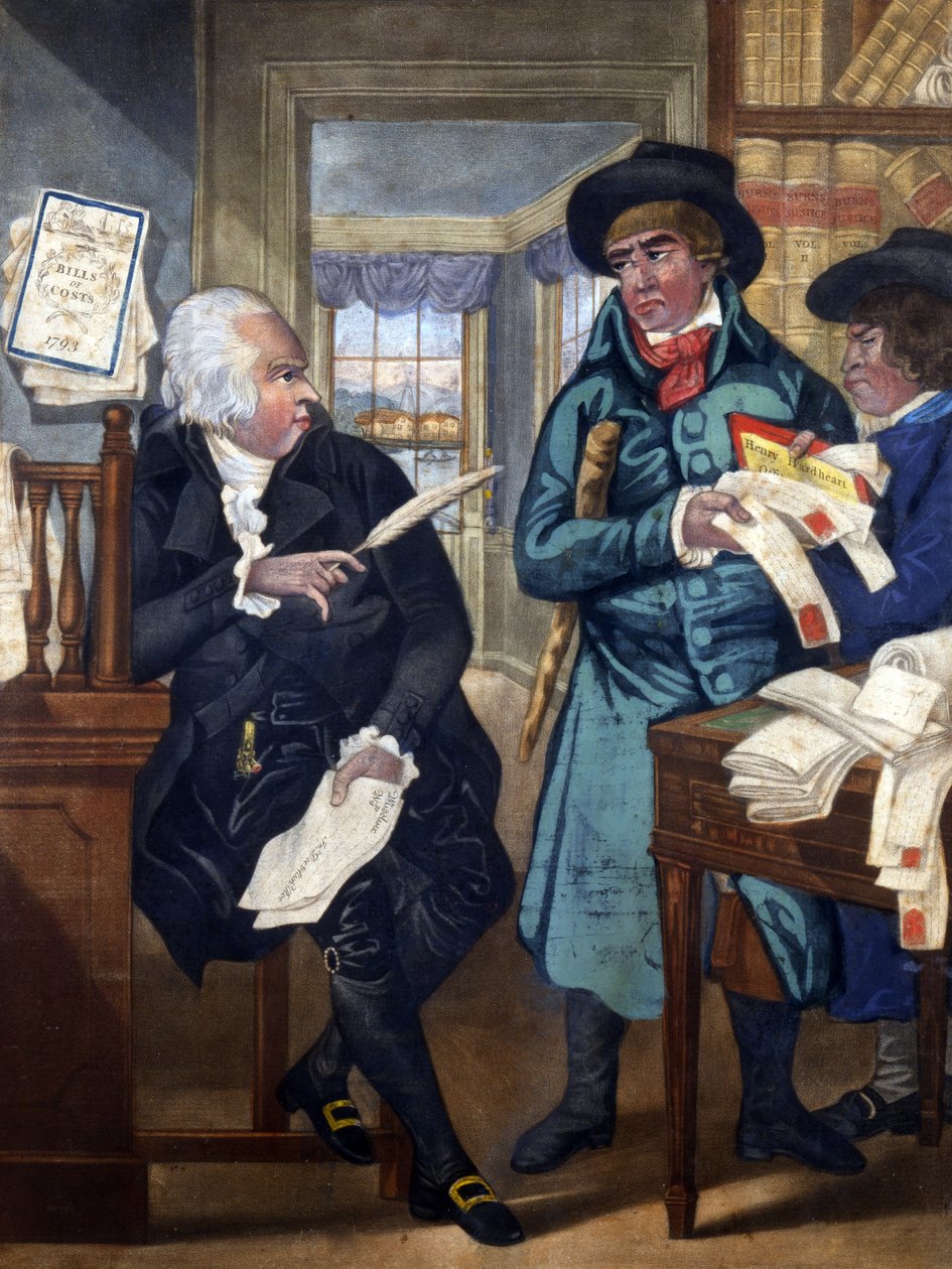 Komornik i adwokat - zapałka dla diabła, ok. 1780, wydrukowana i sprzedana przez Carington Bowles, 1793 (ręcznie kolorowana mezzotinta) autorstwa English School