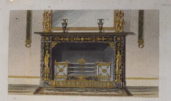Kominek, tablica 183 z Ackermanns Repository of Arts, wyd. 1828 autorstwa English School