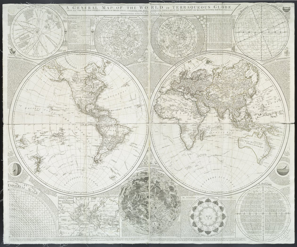 Ogólna mapa świata lub terraque globus autorstwa Samuela Dunna, 1787 autorstwa English School
