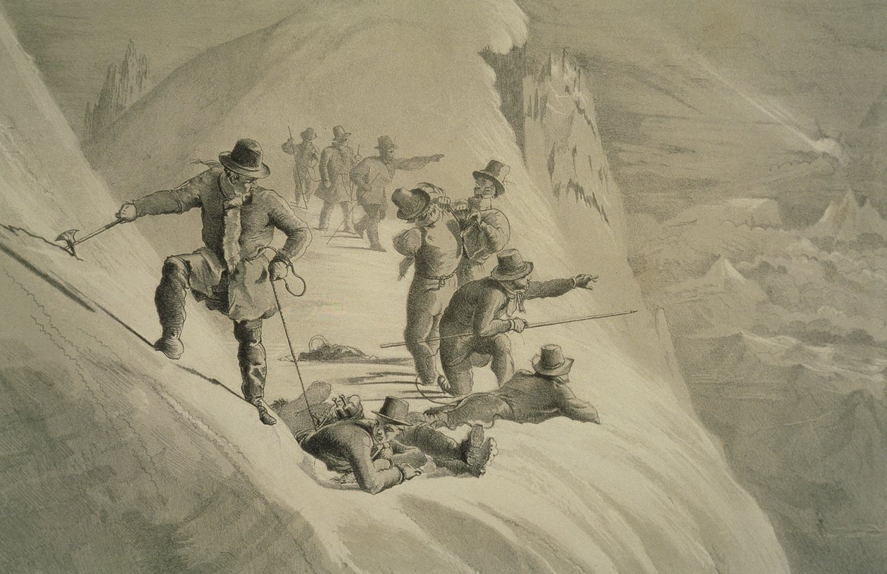 Podziwianie widoku, z dziesięciu scen z ostatniego wejścia na Mont Blanc, w tym pięć widoków ze szczytu, autorstwa J.D.H. Browne, opublikowany 1853 autorstwa English School
