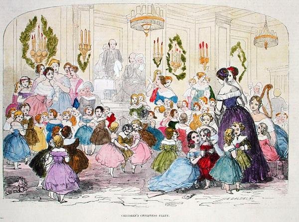 Dziecięce przyjęcie bożonarodzeniowe, grawerowane przez Edwarda Dalziela (1849-1888) z Illustrated London News, 1847 autorstwa English School