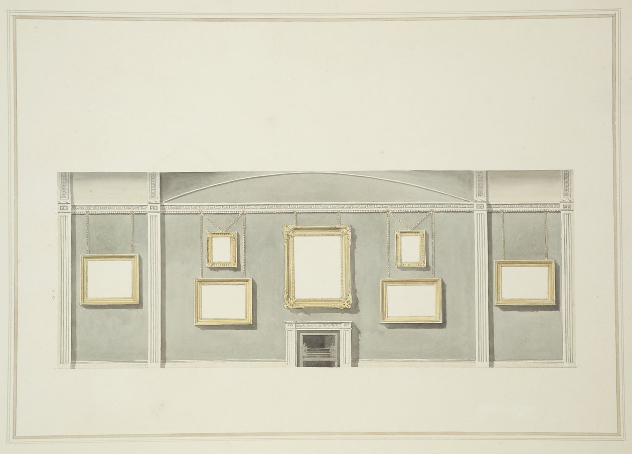Projekty obrazu wisi na jednej z długich ścian galerii Sir John Leicesters, Hill Street, ok. 1806 (wc nad ołówkiem na papierze) autorstwa English School