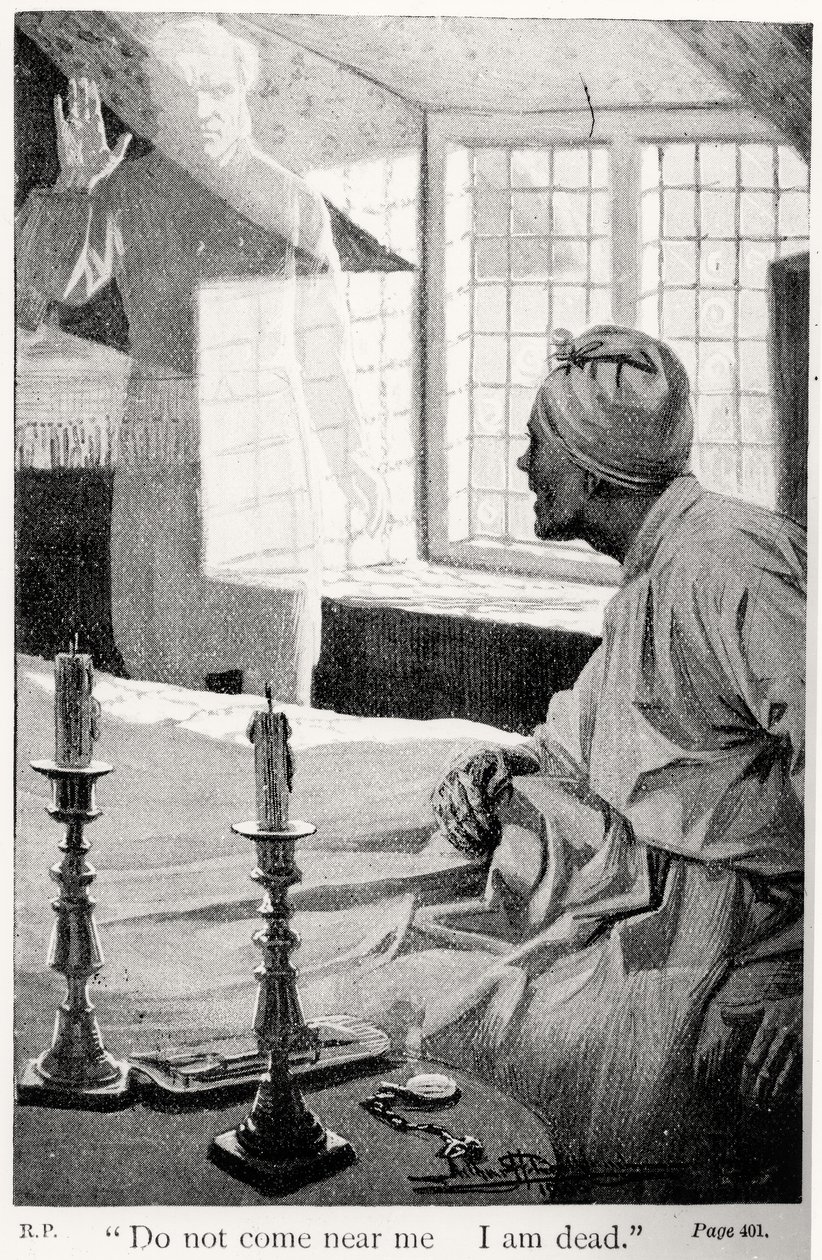 Nie zbliżaj się do mnie, nie żyję, ilustracja z Opowieści wigilijnej Charlesa Dickensa (1812-70) autorstwa English School