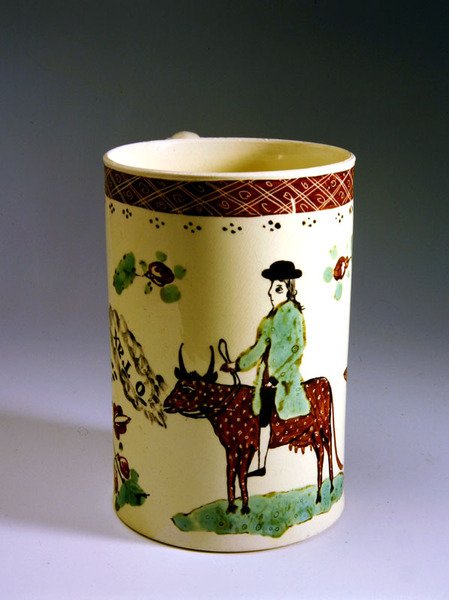 Kubek ceramiczny z krową i jeźdźcem, 1770 (ceramika) autorstwa English School