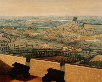 Rozległy krajobraz widziany z fortu Rodborough, c.1764 (szczegóły 65821) autorstwa English School