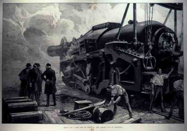 Strzelanie z 111-Ton w Woolwich (największa broń w istnieniu), z The Illustrated London News, 11 czerwca 1887 autorstwa English School