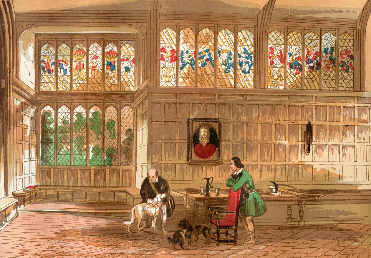 Hall w Ockwells, Berkshire, Anglia, z Old England: A Pictorial Museum, wyd. 1847 autorstwa English School
