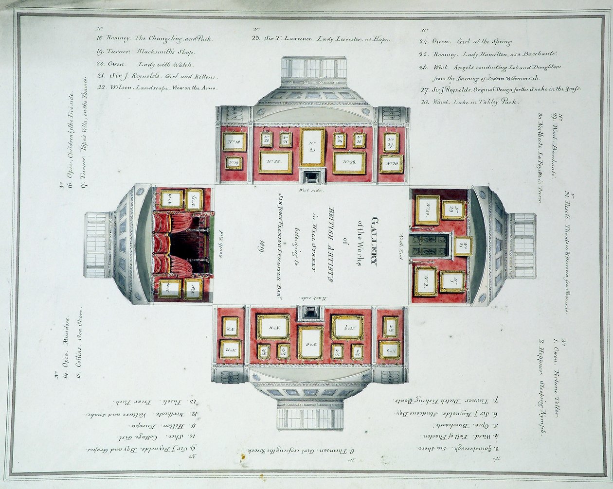 Plan wiszący galerii Sir John Leicesters, Hill Street, ok. 1806 (wc nad ołówkiem na papierze) autorstwa English School