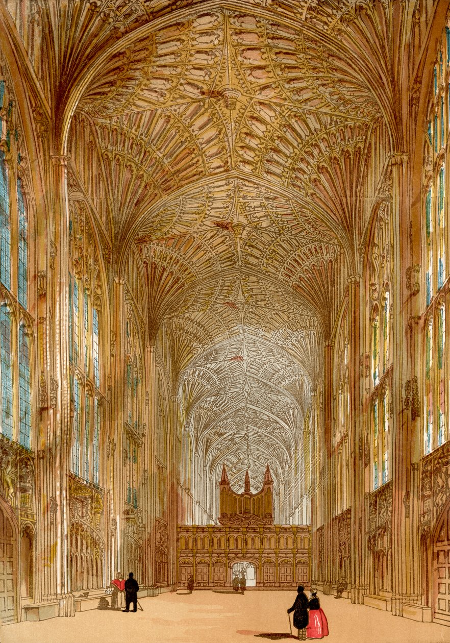 Kings College Chapel, University of Cambridge, Cambridge, Anglia, z Old England: A Pictorial Museum, wyd. 1847 autorstwa English School