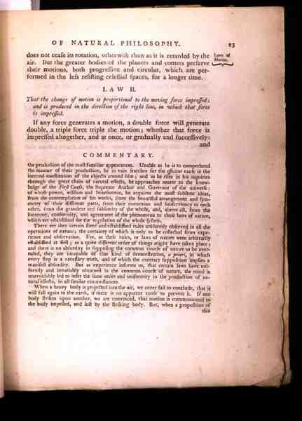 Prawo II, z tomu I The Mathematical Principles of Natural Philosophy Sir Isaaca Newtona (1642-1727) 1777 (patrz 136314) autorstwa English School