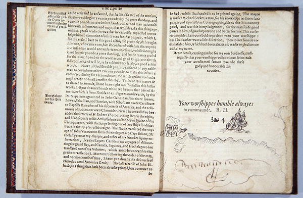Liście 3v i 4r, z Divers Voyages Touching the Discouerie of America... 1582 (druk typograficzny) autorstwa English School