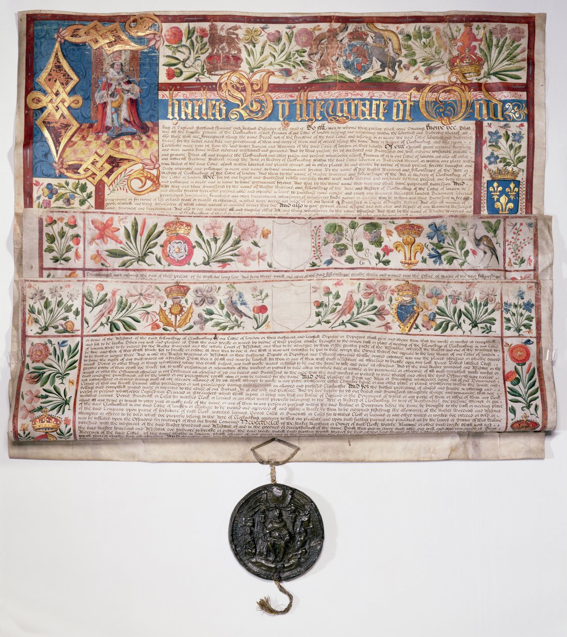 Ms 6430 Karta zegarmistrzów, przyznana przez króla Karola I 22 sierpnia 1631 r autorstwa English School