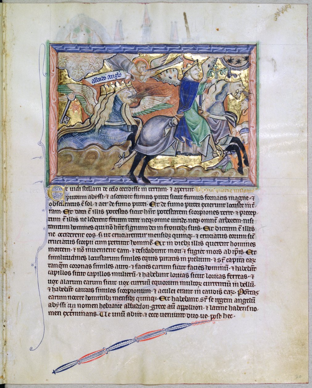 Ms L.A. 139-Lisboa fol.20 Exterminans, król szarańczy, wstaje z dołu, z Apokalipsy Gulbenkian, c.1265-70 autorstwa English School