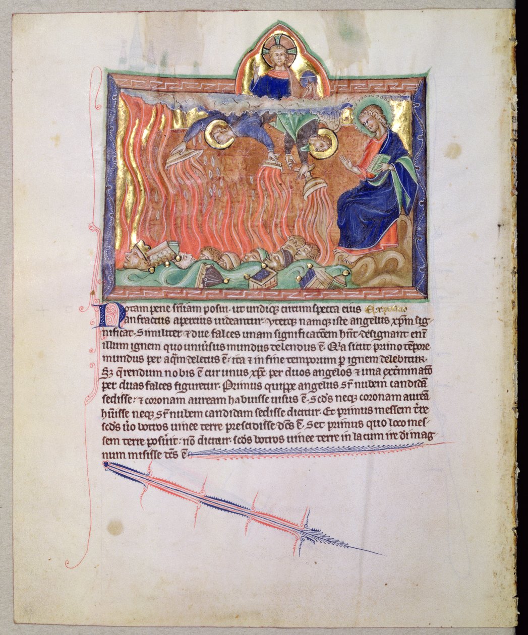 Ms L.A. 139-Lisboa fol.47v Złote misy wypełnione gniewem Bożym spływającym na ziemię, z Apokalipsy Gulbenkian, c.1265-70 autorstwa English School